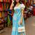 Light blue blended cotton woven zari work saree with blouse
