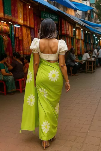 Light green blended cotton woven zari work saree with blouse