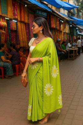 Light green blended cotton woven zari work saree with blouse 3