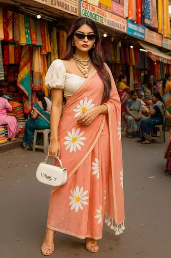 Pink blended cotton woven zari work saree with blouse
