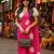 Pink blended cotton woven zari work saree with blouse
