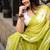 Light green linen printed zari work saree with blouse