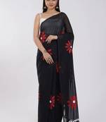 Black pure cotton printed zari work saree with blouse