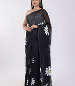 Black pure cotton printed zari work saree with blouse