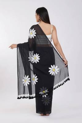 Black pure cotton printed zari work saree with blouse 5