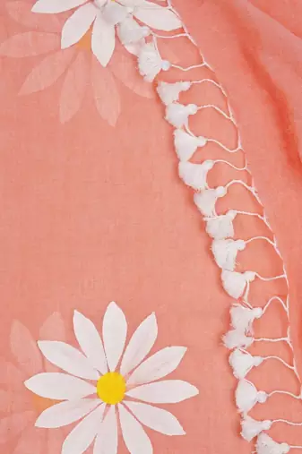 Pink pure cotton printed floral print saree with blouse