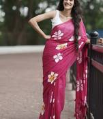 Pink pure cotton printed zari work saree with blouse