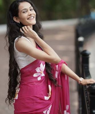 Pink pure cotton printed zari work saree with blouse 4