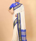 Blue pure silk woven zari work saree with blouse