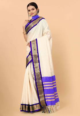 Blue pure silk woven zari work saree with blouse 3