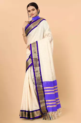 Blue pure silk woven zari work saree with blouse