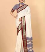 Cream pure silk printed zari work saree with blouse
