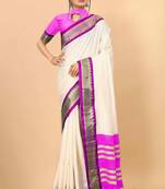 Cream pure silk printed zari work saree with blouse