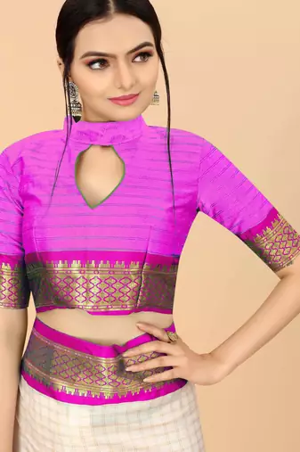 Cream pure silk printed zari work saree with blouse
