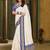 White blue blended cotton printed zari work saree with blouse