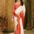 Red white blended cotton printed zari work saree with blouse