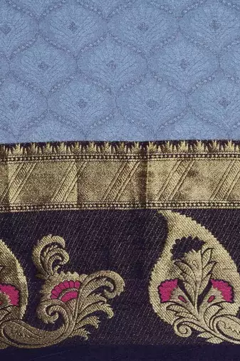 Blue pure cotton woven zari work saree with blouse