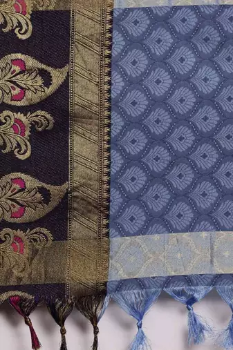Blue pure cotton woven zari work saree with blouse