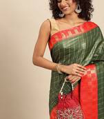 Green pure cotton woven zari work saree with blouse