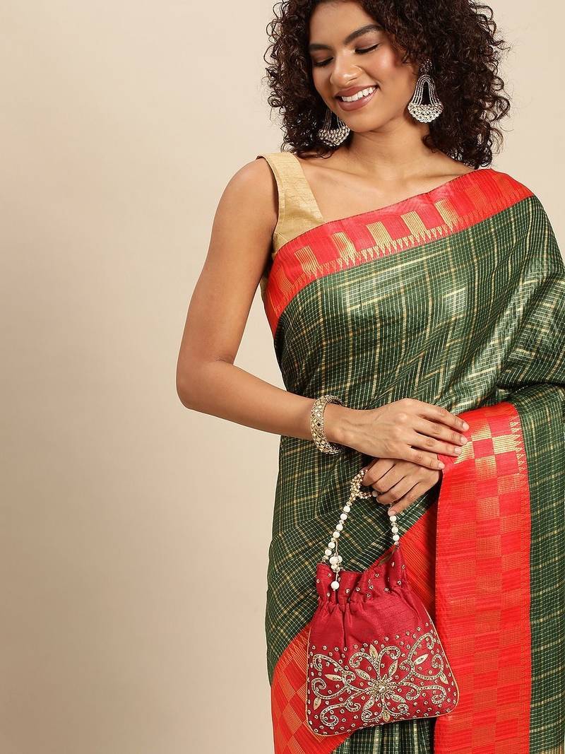 Green pure cotton woven zari work saree with blouse