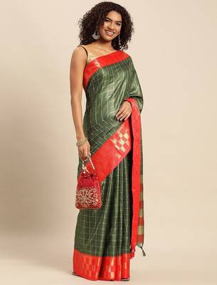 Green pure cotton woven zari work saree with blouse 2