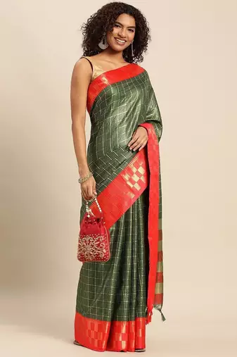 Green pure cotton woven zari work saree with blouse