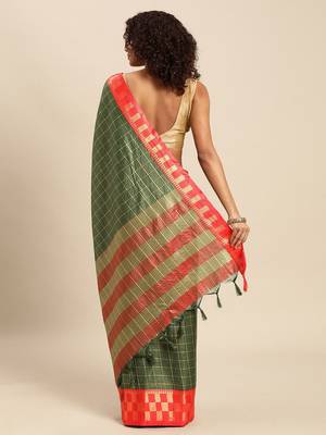 Green pure cotton woven zari work saree with blouse 3