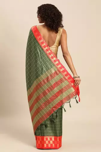 Green pure cotton woven zari work saree with blouse
