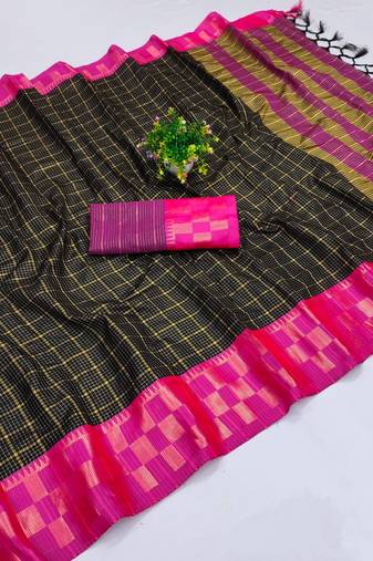 Black pure cotton printed zari work saree with blouse