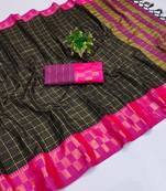 Black pure cotton printed zari work saree with blouse
