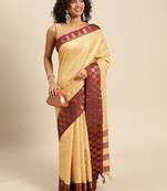 Beige pure cotton woven zari work saree with blouse
