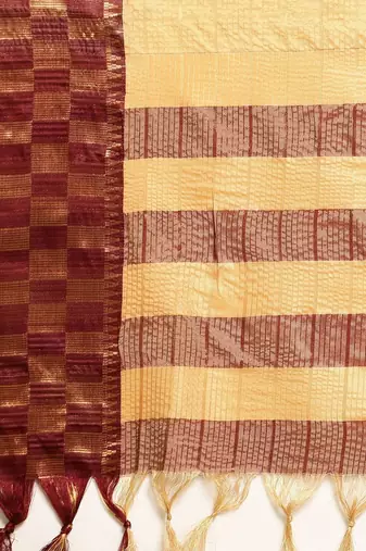 Beige pure cotton woven zari work saree with blouse