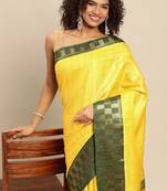 Green yellow pure cotton woven zari work saree with blouse
