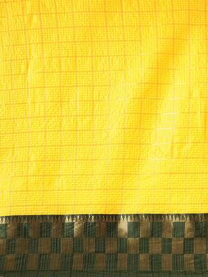 Green yellow pure cotton woven zari work saree with blouse 4