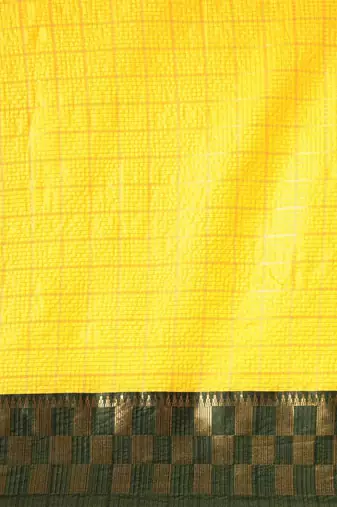 Green yellow pure cotton woven zari work saree with blouse