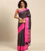 Dark blue pure cotton woven zari work saree with blouse