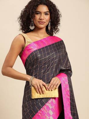 Dark blue pure cotton woven zari work saree with blouse 2