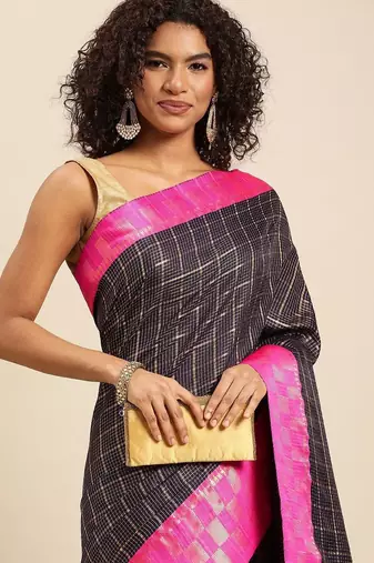 Dark blue pure cotton woven zari work saree with blouse