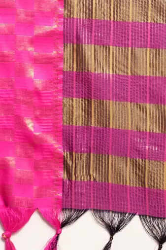 Dark blue pure cotton woven zari work saree with blouse