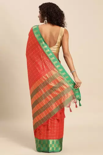 Orange pure cotton woven zari work saree with blouse