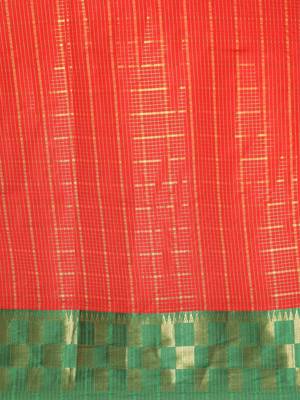 Orange pure cotton woven zari work saree with blouse 4
