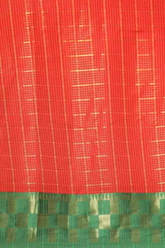 Orange pure cotton woven zari work saree with blouse