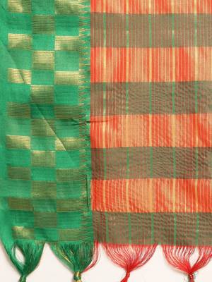 Orange pure cotton woven zari work saree with blouse 5