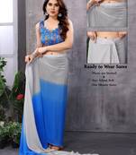 Grey georgette printed zari work saree with blouse