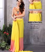 Yellow georgette printed zari work saree with blouse