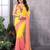 Yellow georgette printed zari work saree with blouse