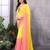 Yellow georgette printed zari work saree with blouse