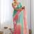 Light blue pink blended cotton embroidered zari work saree with blouse