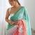 Light blue pink blended cotton embroidered zari work saree with blouse