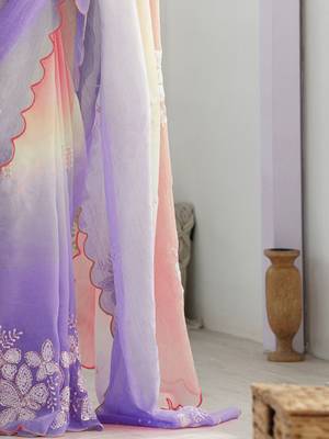 Pink purple blended cotton embroidered zari work saree with blouse 5